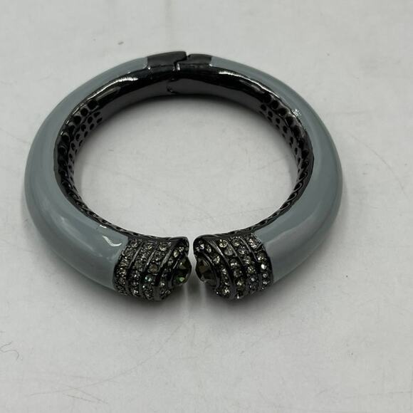 Gunmetal Gray Enamel Pave Smoke Crytsal  Hinged Bangle Cuff - Picture 9 of 9